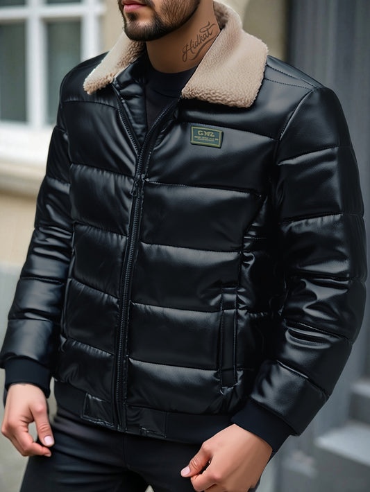 Herren Winterjacke in Heavy-Duty-Qualität – Schwarzer Kälteschutz-Mantel mit Reißverschlusstaschen, formell & elegant